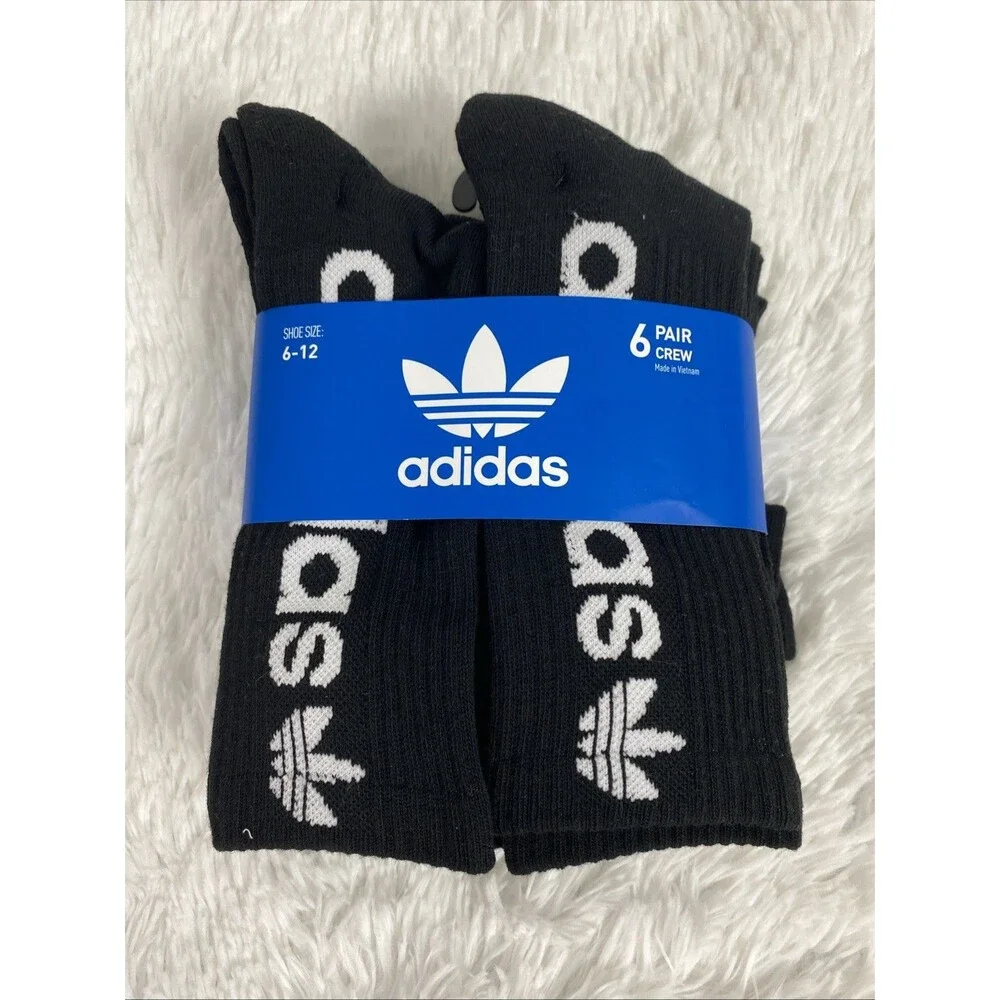 Adidas Originals Men's Crew Socks 6 Pair Sport Shoe Size 6-12 Black White